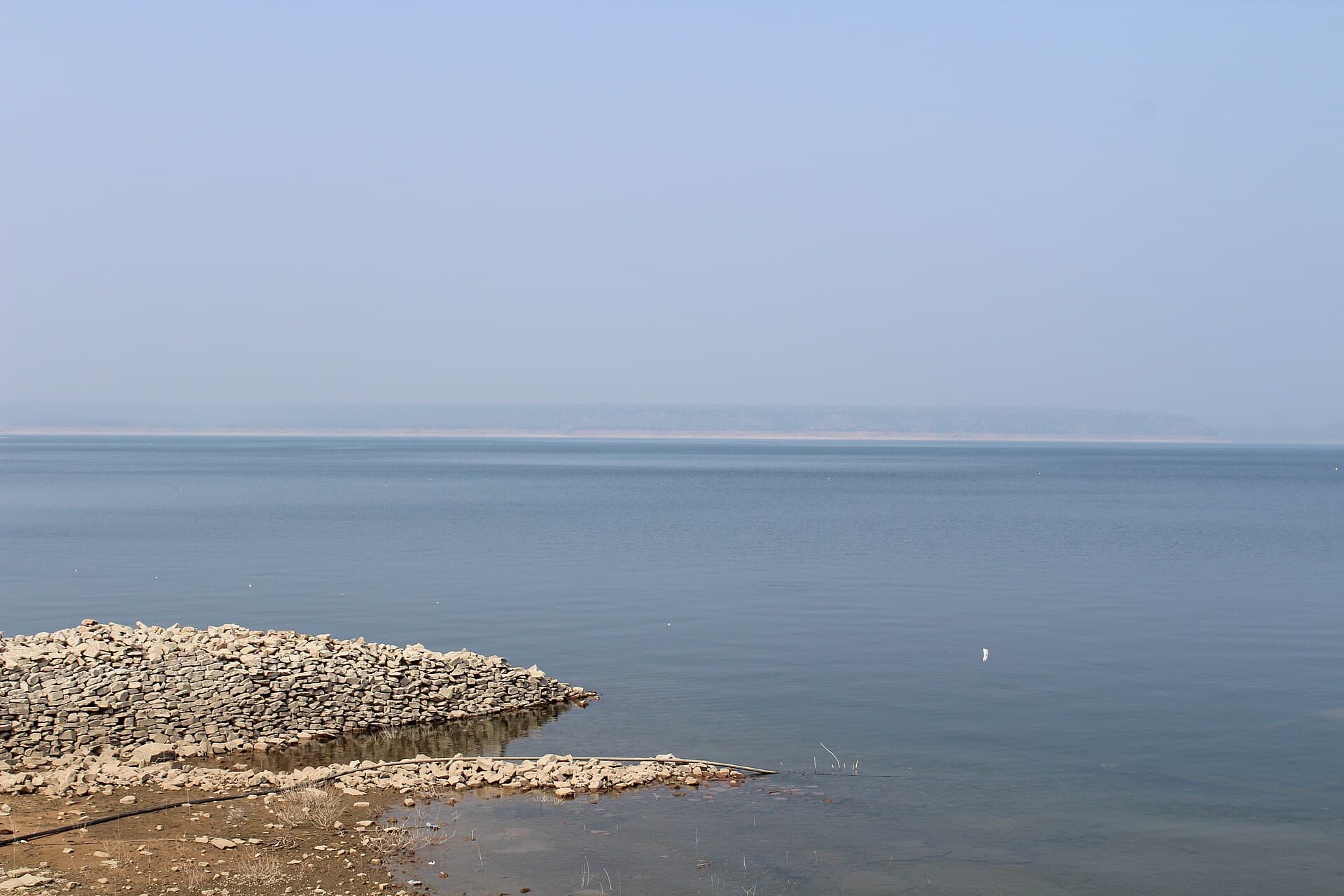 The wide reservoir at Nagarjuna Sagar dam