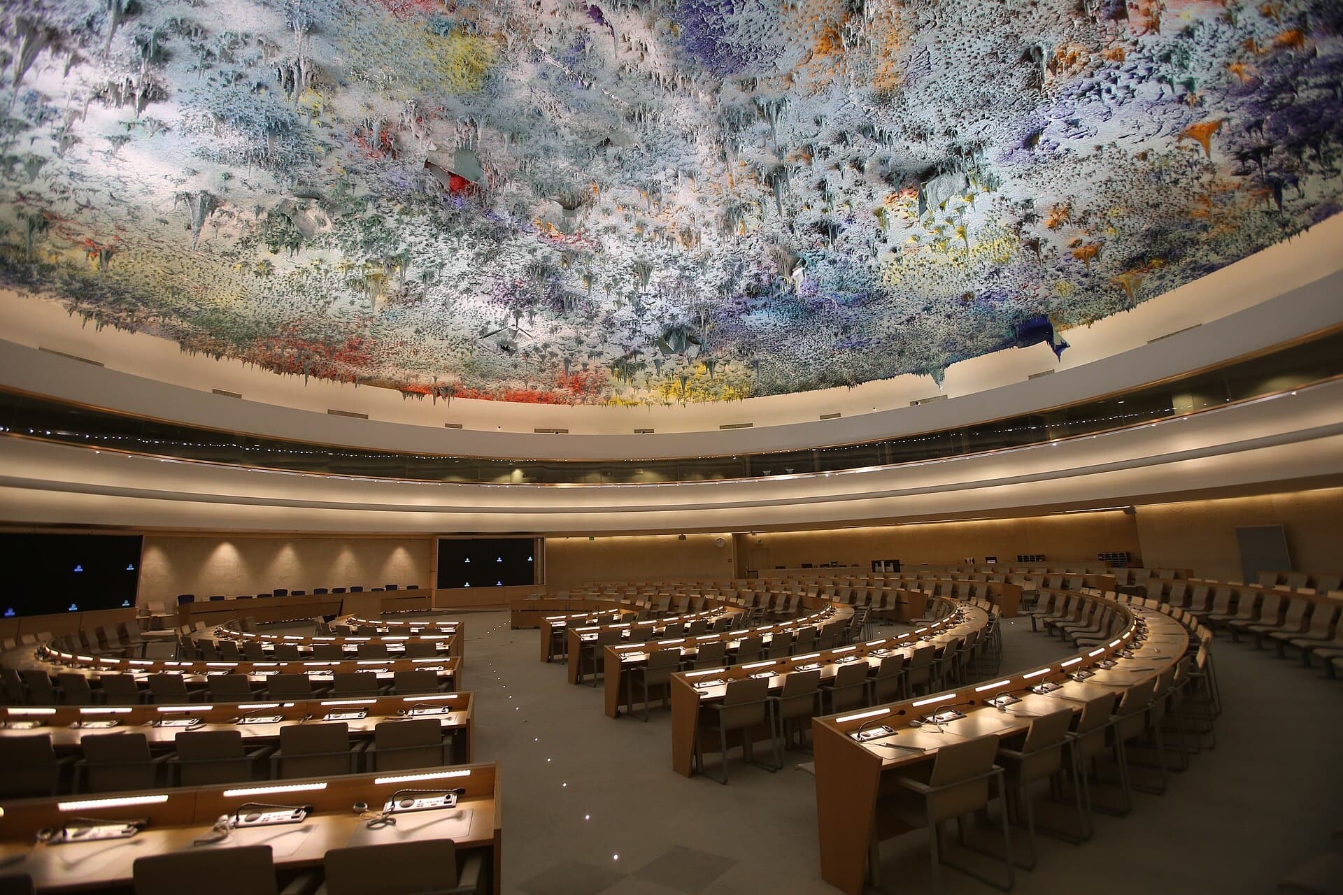 The Human Rights and Alliance of Civilizations Room in Geneva, under its painted ceiling